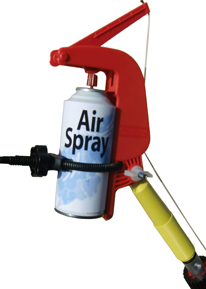 The Smoke Sprayer can trigger any brand of Smoke Spray, and Air Spray from the end of an extension pole.